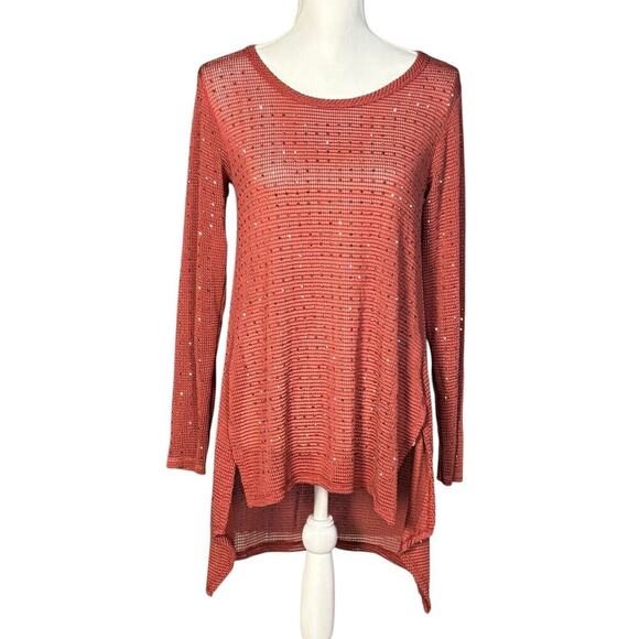 Vocal Top Size Small Reddish Brown Boho Studded Embellished Semi Sheer Long - Picture 9 of 9